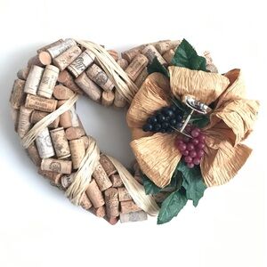 Vintage homemade heart shaped wreath made with natural wine corks